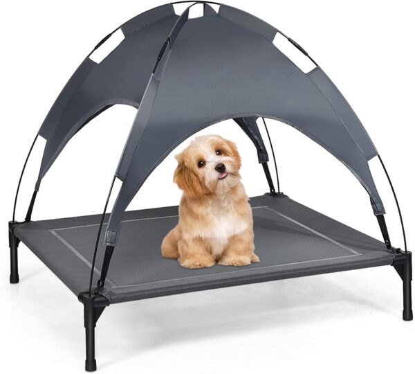 Maxmass Elevated Pet Cot, Cooling Raised Dog Bed with Detachable Canopy and Non-slip Feet, Portable Dogs Cats Bed for Indoor & Outdoor (L)