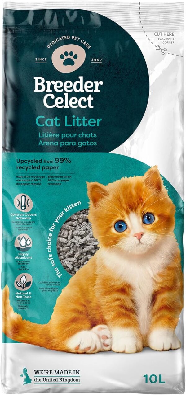 BreederCelect 99 Percent Recycled Paper Cat Litter, 10 L