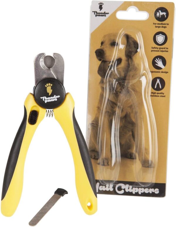 Thunderpaws Professional-Grade Dog Nail Clippers with Protective Guard and Safety Lock (Medium to Large Breeds, Yellow)