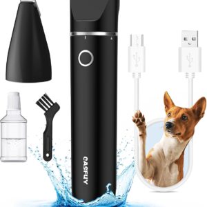 Casfuy Cordless Dog Paw Trimmer - Low Noise Dog Clippers with Double Blades USB Rechargeable Grooming Clipper for Dogs Cats and Small Pets for Trimming Hair Around Paws, Eyes, Ears, Face, Rump