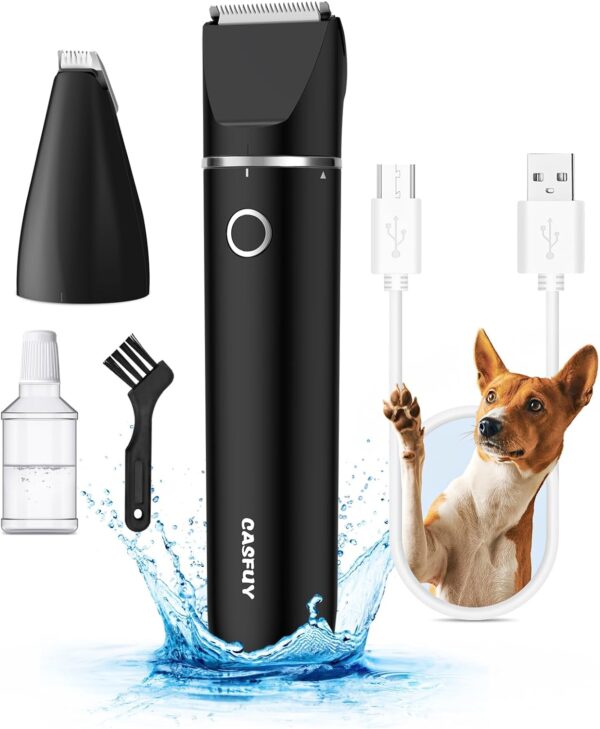 Casfuy Cordless Dog Paw Trimmer - Low Noise Dog Clippers with Double Blades USB Rechargeable Grooming Clipper for Dogs Cats and Small Pets for Trimming Hair Around Paws, Eyes, Ears, Face, Rump