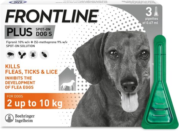 FRONTLINE Plus Flea & Tick Treatment for Small Dogs (2-10 kg) - 3 Pipettes