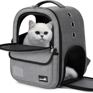 Pecute Cat Carrier Backpack, Breathable Pet Carrier With Multi-entrance, Front Pack for Kitten, Puppy, Small Pets, Pet Carrier bag for Travel, Hiking