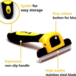 Best Professional Deshedding Tool and Pet Grooming Brush – D-Shedz by Thunderpaws for Small, Medium and Large Breeds of Dogs and Cats with Short or Long Hair Yellow