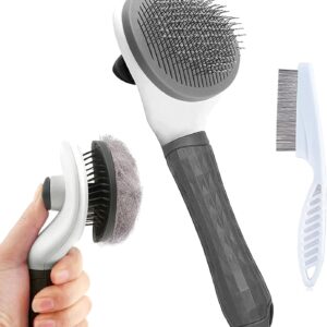 Cat Brush for Shedding and Grooming, Dog and Cat Grooming Brush Slicker Brush with Smooth Handle Pet Grooming Tool with Cat Hair Comb for Loose Fur, Tangles & Dirt for Long/Short Haired Cats (Grey)