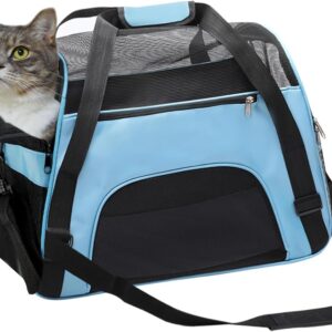 DONYER POWER Soft Sided Pet Carrier for Dogs & Cats Comfort Airline Approved Under Seat Travel Tote Bag, Travel Bag for Small Animals with Mesh Top and Sides,BLUE