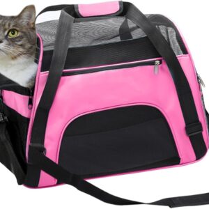 DONYER POWER Soft Sided Pet Carrier for Dogs & Cats Comfort Airline Approved Under Seat Travel Tote Bag, Travel Bag for Small Animals with Mesh Top and Sides,PINK