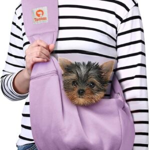 Tomkas Dog Carrier Sling - Pet Carrier for Small Dogs and Cats, Adjustable Strap, Zip Pocket, Snap Closure for pets (Purple, M - Adjustable Strap Eu)