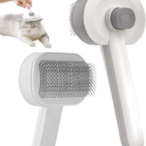 ZEWZE Self Cleaning Cat Brush，Air Cushion Brushes，Airbag Massage Comb Brush for Long or Short Haired Cats Dogs, Removes Loose hair & Tangles, Promote blood circulation，Grooming Brush (White+gray)