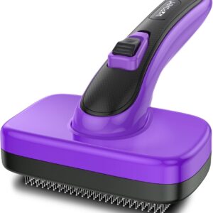 WOPQAEM Dogs Cats Self Cleaning Slicker Brush for Shedding & Grooming Any Breed of Pets, Removes Loose, Undercoat, Mats, Tangled Hair for Small Medium Large Animal With Long Short Fur Length, Purple