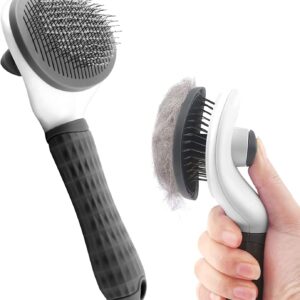 Cat Dog Comb Brush,Dog Cat Brush Grooming,Slicker Dog Comb Brush Cat Hair Brush Self Cleaning Cat Dog shedding Brush for Dog and Cat With Medium Long Hair gray