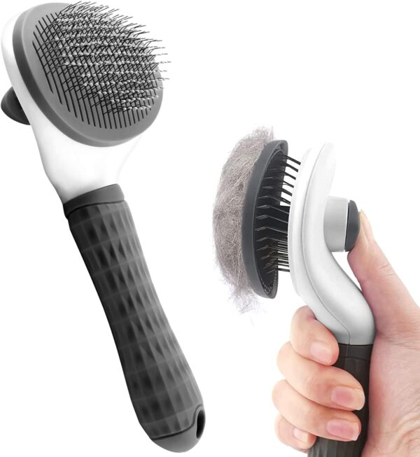 Cat Dog Comb Brush,Dog Cat Brush Grooming,Slicker Dog Comb Brush Cat Hair Brush Self Cleaning Cat Dog shedding Brush for Dog and Cat With Medium Long Hair gray