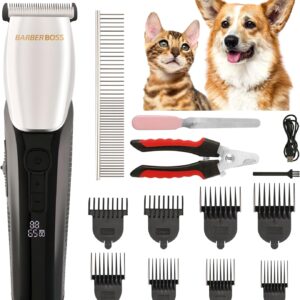 BarberBoss Cordless Dog Clippers, Dog Grooming Kit for Thick Heavy Coats, Waterproof Low Noise Rechargeable Cordless Clipper for Dogs & Cats, QR-9083