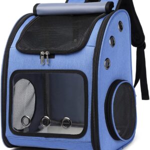 ALLSOPETS Cats Backpack Transparent Mesh Breathable Dogs Backpack Camping Outdoors Self Driving Tour Park Pet Carrier Bag Suitable for Cats Small Dogs Puppy Rabbit Blue