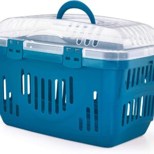 CAT CENTRE Blue & Transparent Lid Pet Dog Puppy Cat Carriers Basket Bag Cage Portable Travel Kennel Training Box