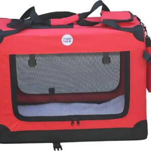 HugglePets Red Fabric Dog Crate Carrier Medium 60cm, Foldable with Fleece Mat