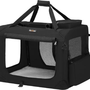 Feandrea Foldable Pet Carrier Bag, Portable Cat Dog Carrier, Soft Sided Pet Travel Carrier with Breathable Mesh, with Handles, Storage Pockets, 70 x 52 x 52 cm, Black PDC70H