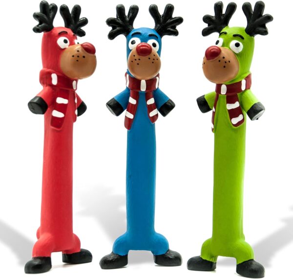 3 x 10 Long Squeaky Dog Toys LATEX Dog Chew Toys Standing Stick Dog Gifts Reindeer Rudolph Teething Puppy Toys Fetch Interactive Dog Toys for Boredom Dog Small Medium Pet Toys ((Pack of 3), Rudolph)