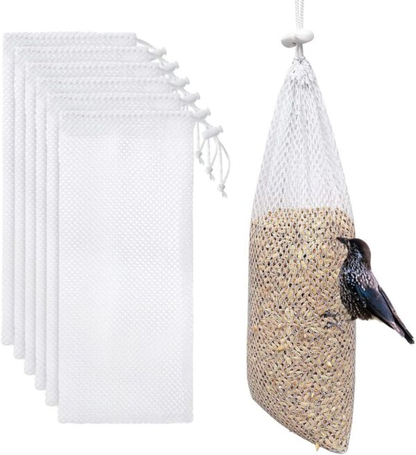 6 Pieces Food Finch Sock Feeder, Thistle Seed Sacks in White, Bird Feeder Socks, Instant Seed Sack Feeder for Wildlife Goldfinch Feeding (White)