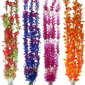 Awlstar Large Realistic Artificial Aquarium Plants Fish Tank Plastic Plants 22 Inch Tall，4 Pack