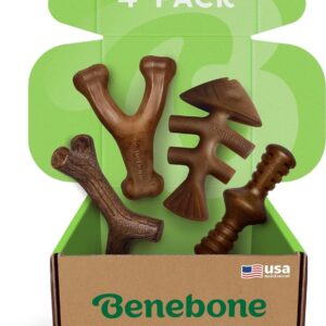 Benebone Indestructible Dog Chew Toy Gift Box for Aggressive Chewers with Wishbone, Fishbone, Stick & Zaggler, Long Lasting Boredom Breakers, 100% Real Flavours, For Small Dogs, Made in the USA.