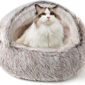 CATISM Cat Beds Cat Bed Pet Bed for Indoor Cats Large Cave Dog Bed Washable Non-Slip Cat Nest Pod Windproof Cat Nesting Bed 50cm Half Moon…