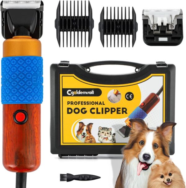 CGOLDENWALL Dog Clippers 200W with 3m Power Cord & 2 Blades- Low Noise and Vibration - Professional Dog Grooming Clippers Electric Pet Clippers Ideal for Dog/Cat/Rabbit/Sheep and Other Animals