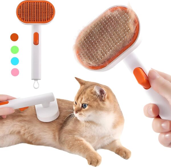 Cat Brush Dog Brush, with Release Button for Shedding Grooming, Cat Brush for Long or Medium Haired Cats, Lightweight Skin Friendly Pet Brush Hair Removal Comb Brushes for Kitten (White)