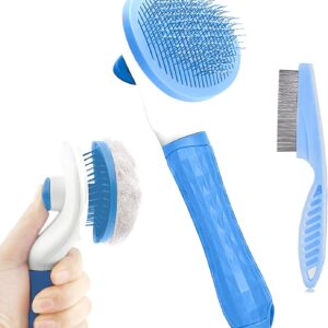 Cat Brush for Shedding and Grooming, Dog and Cat Grooming Brush Slicker Brush with Smooth Handle Pet Grooming Tool with Cat Hair Comb for Loose Fur, Tangles & Dirt for Long/Short Haired Cats (Blue)