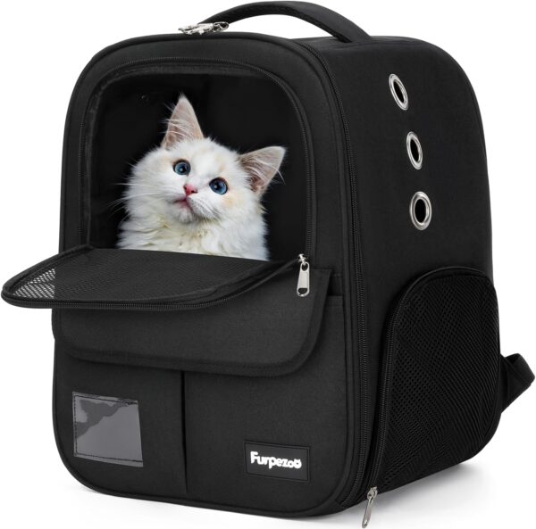 Cat Carrier Backpack,Pet Backpacks for Cats and Dogs, Foldable Portable Cat Bag with Breathable Mesh, Cog Backpack with Wide Comfortable Shoulder Straps and Handle, Holds Pets up to 6 kg,Black