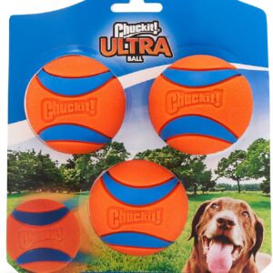 ChuckIt! Ultra Ball Dog Toy Ball Durable Rubber Dog Ball High Bounce Floating Chuck It Launcher Compatible Toy Balls For Dogs, 3 Pack, Medium