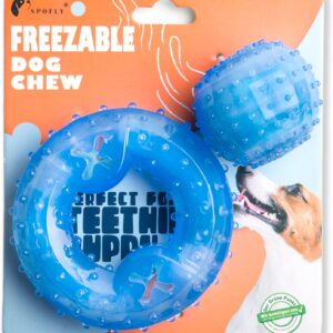 Dog Chew Toys for Aggressive Chewers, Puppy Teething Ring and Dog Ball, Treat Dispensing Dog Toys, Frozen Tough Puppy Toys Set