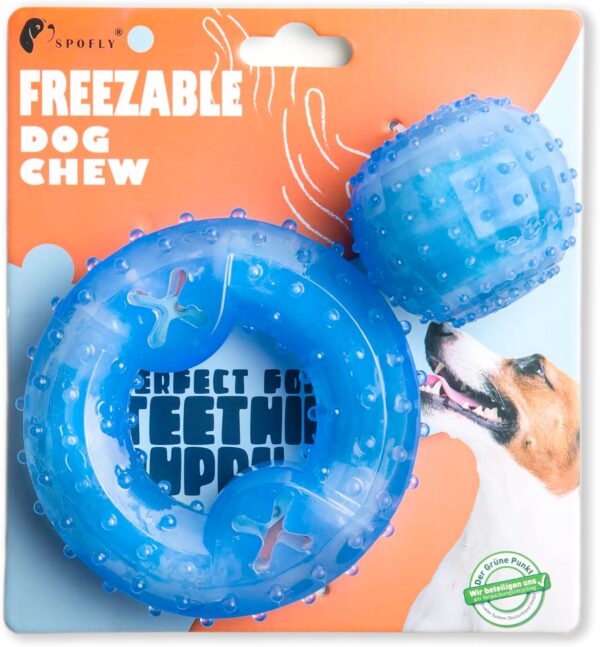 Dog Chew Toys for Aggressive Chewers, Puppy Teething Ring and Dog Ball, Treat Dispensing Dog Toys, Frozen Tough Puppy Toys Set