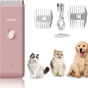 Dog Clippers Pet Grooming Clippers Kit Low Noise Shaver Portable Electric USB Rechargeable Cordless Trimmer for Dogs,Cats and Other Pets, Pink