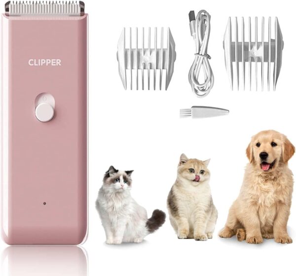 Dog Clippers Pet Grooming Clippers Kit Low Noise Shaver Portable Electric USB Rechargeable Cordless Trimmer for Dogs,Cats and Other Pets, Pink