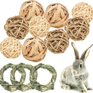 Episkey 12 Pcs Rabbit Toys, Rabbit Treats Guinea Pig toys Small Pets Chew Balls Grass Balls Natural Toys for Rabbits Chinchilla Bunnies Gerbils and Hamster (2.75-3.15", 12 Pcs)