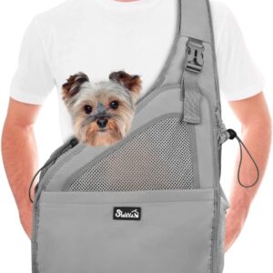 Eyein Pet Puppy Sling Carrier, Up to 6-15.8lbs Hand Free Cat Dog Papoose, Hard Bottom Support Small Animal Travel Tote Bags with Breathable Mesh Adjustable Padded Strap Safety Belt Machine Washable