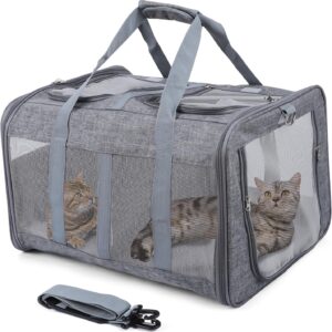 Furryilla Soft-Sided Pet Carriers 2 Cats Dogs Double-Compartment Foldable Up to 38lbs, Expandable Large Cat Carrier for Travel/Veterinary Visits/Road Trips