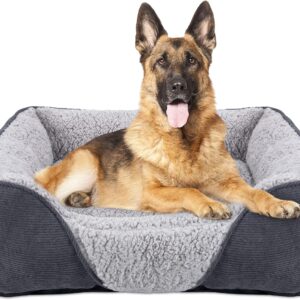 JOEJOY Extra Large Dog Sofa Bed, Waterproof Lamb Fleece PP Cotton XL Dog Bed With Nonskid Bottom, Washable Grey Dog Bed For Large Labrador, German Shepherd, 89x64x23cm