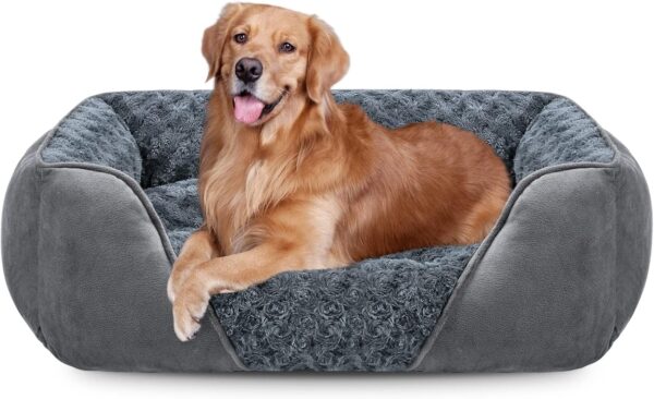 JOEJOY Extra Large Dog Sofa Bed, Waterproof Rose Velvet Bed With Nonskid Bottom, Low Front Edge Bed For Large Labrador, German Shepherd, Golden Retriever, 89x64x23cm