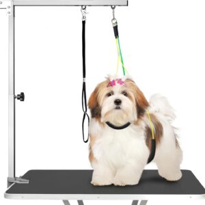 JUANWAN Dog Grooming Table Arm - 37" Dog Grooming Table Arm Dog Grooming Stand with Loop Noose Foldable Dog Grooming Harness for Small Medium Dogs (Silver)