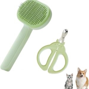 Marchul Dog Brush and Nail Clippers Set, Cat Brush with Release Button, Pet Claw Nail Clippers for Cat/Puppy/Kitten, Dog Grooming Brush to Remove Loose Fur and Dead Undercoat (Brush+Nail clippers)