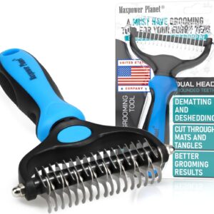 Maxpower Planet Dog Brush - Reduce Shedding by 95% - Double Sided Deshedding Dematting Tool - Undercoat Rake Dog, Cat Brush - Dog Brushes Shedding Hair - Dog Grooming Brush - Cat Grooming Brush, Blue