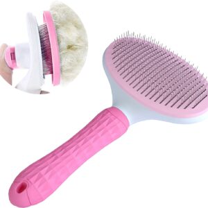 NATRUTH Cat Brush, Slicker Dog Brushes, Self Cleaning Slicker Brush for shedding- Removes 90% of Dead Undercoat and Loose Hairs, Suitable for Medium and Long Haired Dogs Cats… Pink