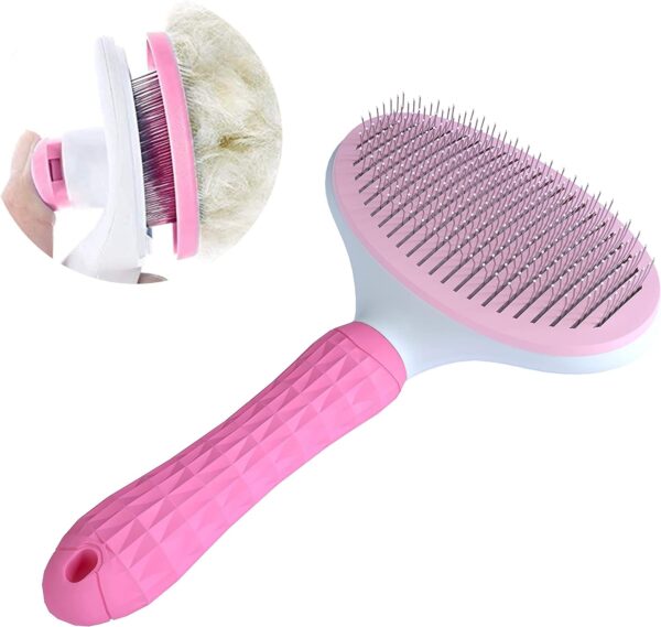 NATRUTH Cat Brush, Slicker Dog Brushes, Self Cleaning Slicker Brush for shedding- Removes 90% of Dead Undercoat and Loose Hairs, Suitable for Medium and Long Haired Dogs Cats… Pink