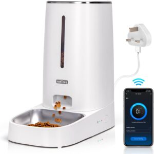 Nobleza 4L Automatic Cat Feeder, APP Control, 2.4G WiFi Smart Dry Food Dispenser with Stainless Steel Bowl, 10s Voice Recorder, Battery Operated, Portion Ccontrol, 1-10 Meals per Day.