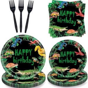 Oigco Reptile Party Supplies Lizard Snake Crocodile Party Decorations Jungle Swamp Snake Alligator Camping Wildlife Turtle Wilderness Party Includes Plates Cups Napkins Forks, Serves 24 Guests