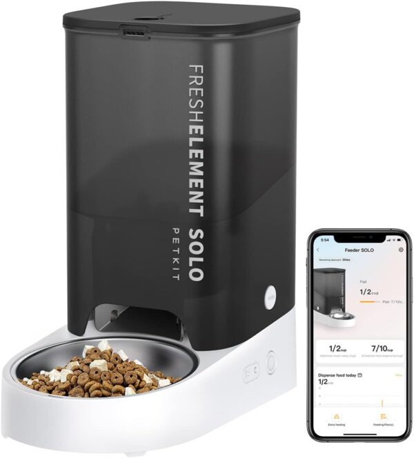 PETKIT Automatic Cat Feeder, 2.4GHz Auto Cat Feeder with App Control 3L, Low Food & Blockage Sensor, 304 Stainless Steel Bowl, Fresh Lock Technology,1-30 Meals/Day Anti-Clog Pet Feeder, Black