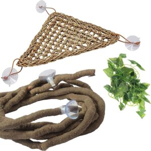 PINVNBY Bearded Dragon Hammock Reptile Leaves Lizard Tank Habitat Decor Accessories Artificial Climbing Vines With suction cups for Chameleon Gecko Snakes