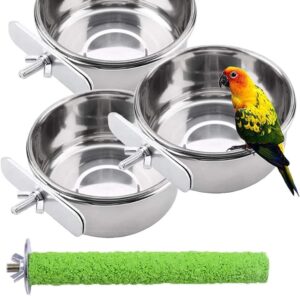 PINVNBY Parrot Food Water Bowls Bird Feeding Dish Cups Budgie Feeder with Clamp Stainless Steel Canaries Perches for Macaw Conure Lovebird Finch Small Animal 5 Pack